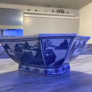 Antique, blue and white, Chinese serving dish.